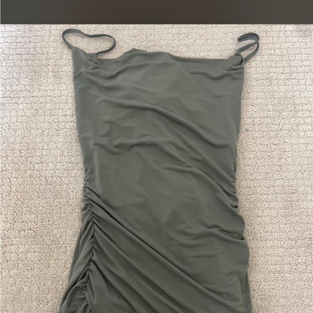 Boohoo Olive Green Ruched Dress